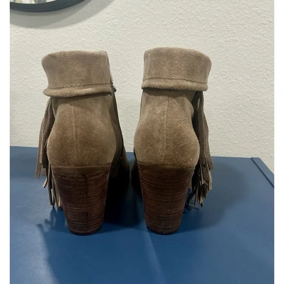 Jessica Simpson Taupe Tan Callaghan Sz 9 Fringe Ankle Block Heel Boots Zip LkNw - Picture 5 of 6